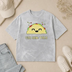 Hot You Win Taco Pixel Art Gaming Cute Retro Washed T-Shirt