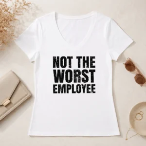 Nice Official Not The Worst Employee Geek V Neck Shirt in black with bold white text on front
