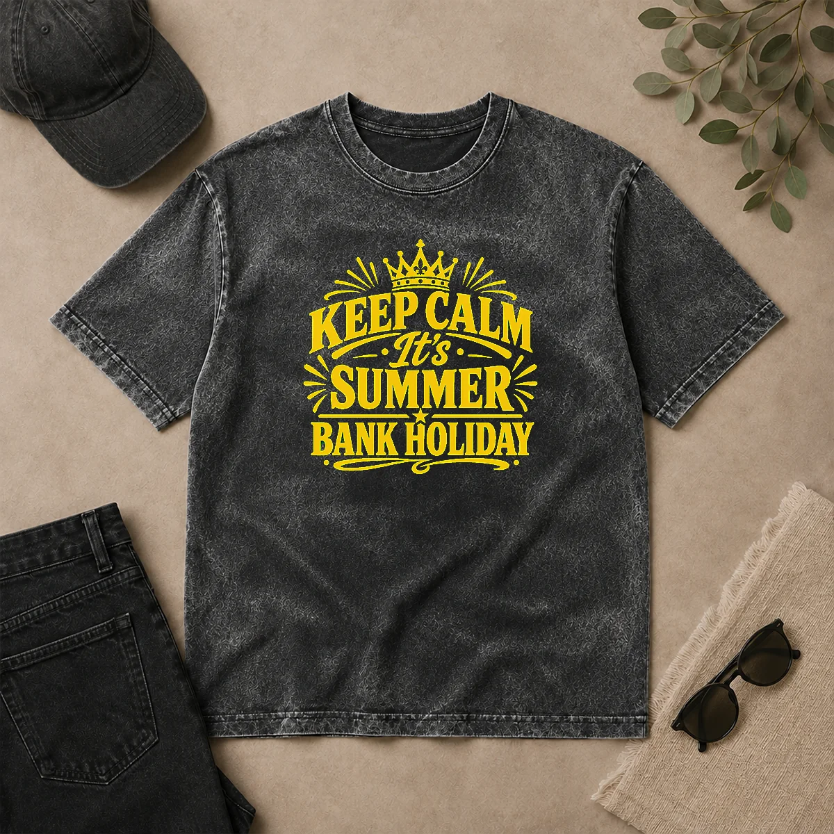 Nice Original Summer Bank Holiday Keep Calm Line Art Washed T Shirt Nice Original Summer Bank Holiday Keep Calm Line Art Washed T-Shirt