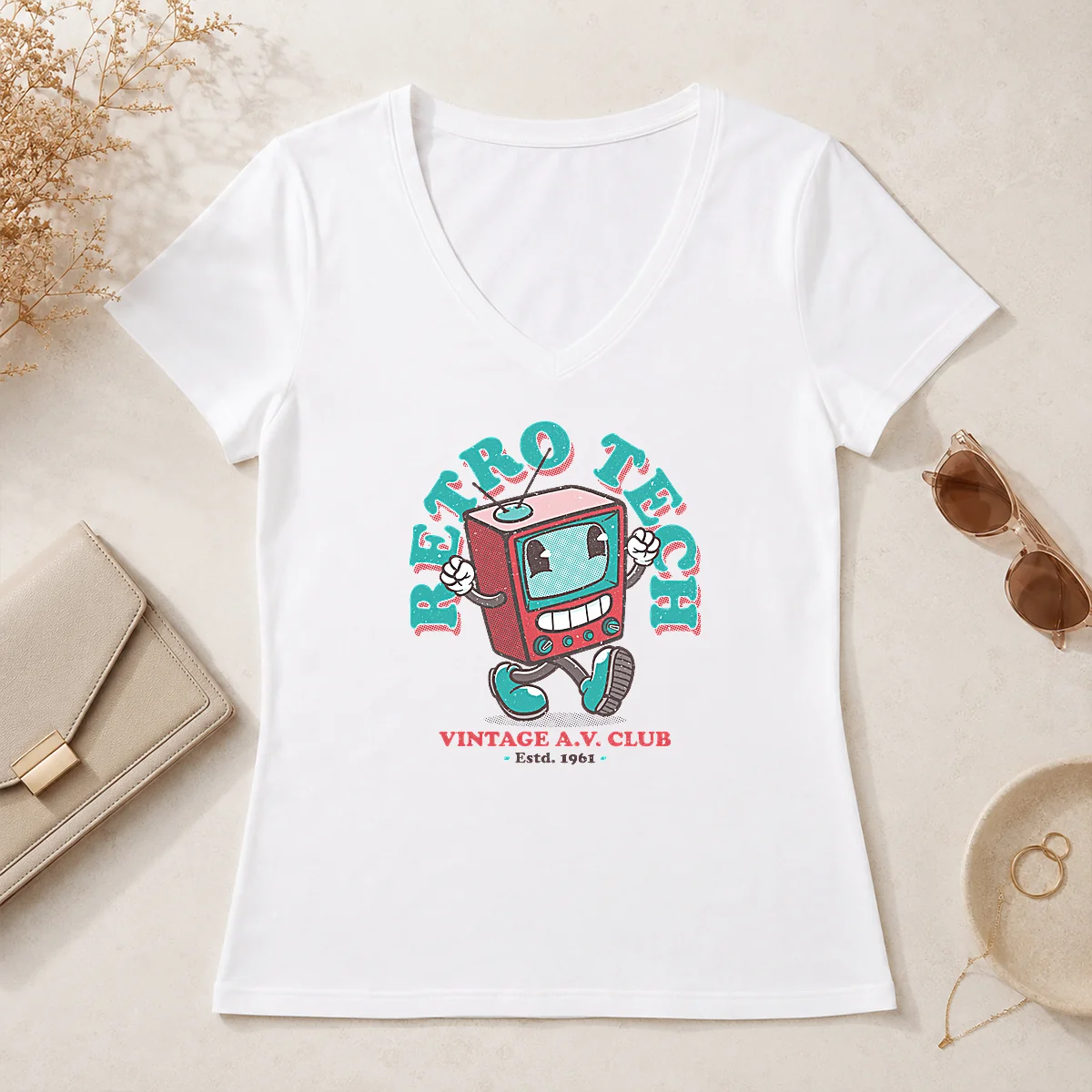 Nice Pretty Retro Tech TV V-Neck Shirt Nice Pretty Retro Tech TV V-Neck Shirt