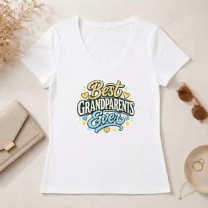 Nice Top Best Grandparents Ever Typography For Grandparents Day V-Neck Shirt
