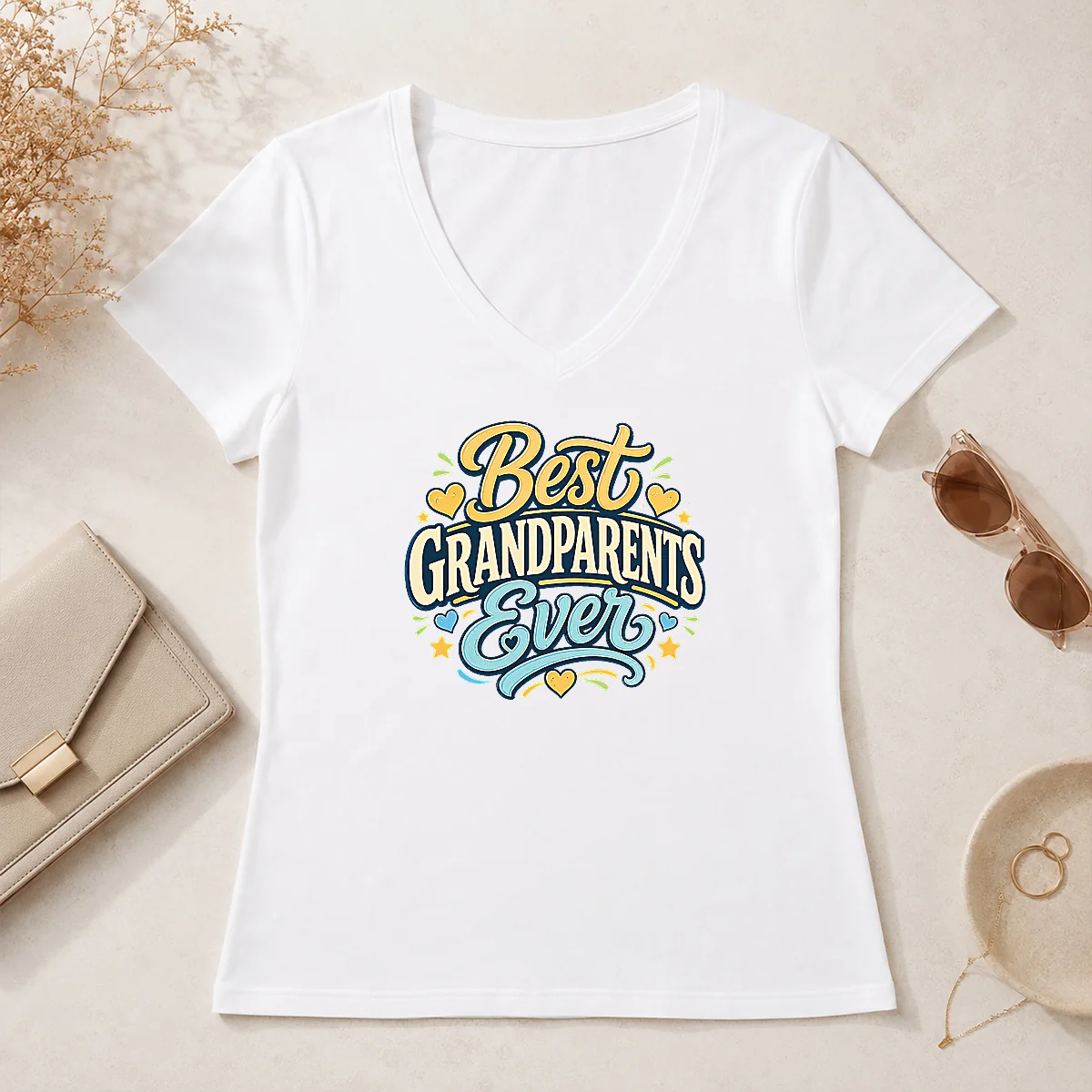 Nice Top Best Grandparents Ever Typography V-Neck Shirt Nice Top Best Grandparents Ever Typography V-Neck Shirt