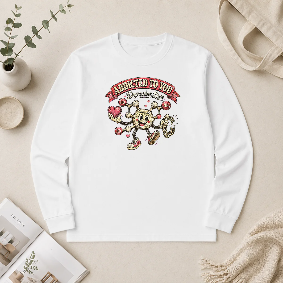 Nice Top Dopamine Addicted To You Retro Distressed For Couples Long Sleeve Shirt Nice Top Dopamine Addicted To You Retro Distressed For Couples Long Sleeve Shirt