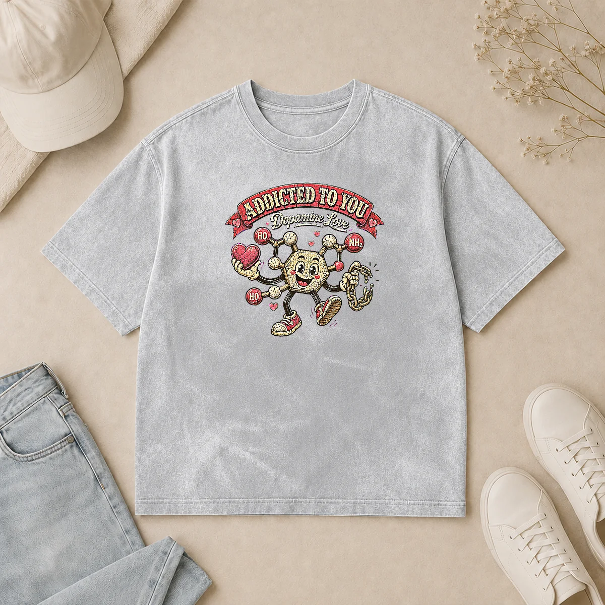 Nice Top Dopamine Addicted To You Retro Distressed For Couples Washed T Shirt Nice Top Dopamine Addicted To You Retro Distressed For Couples Washed T-Shirt