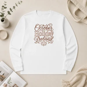 Nice Top October Holiday Ireland Cozy Fall Line Art Long Sleeve Shirt