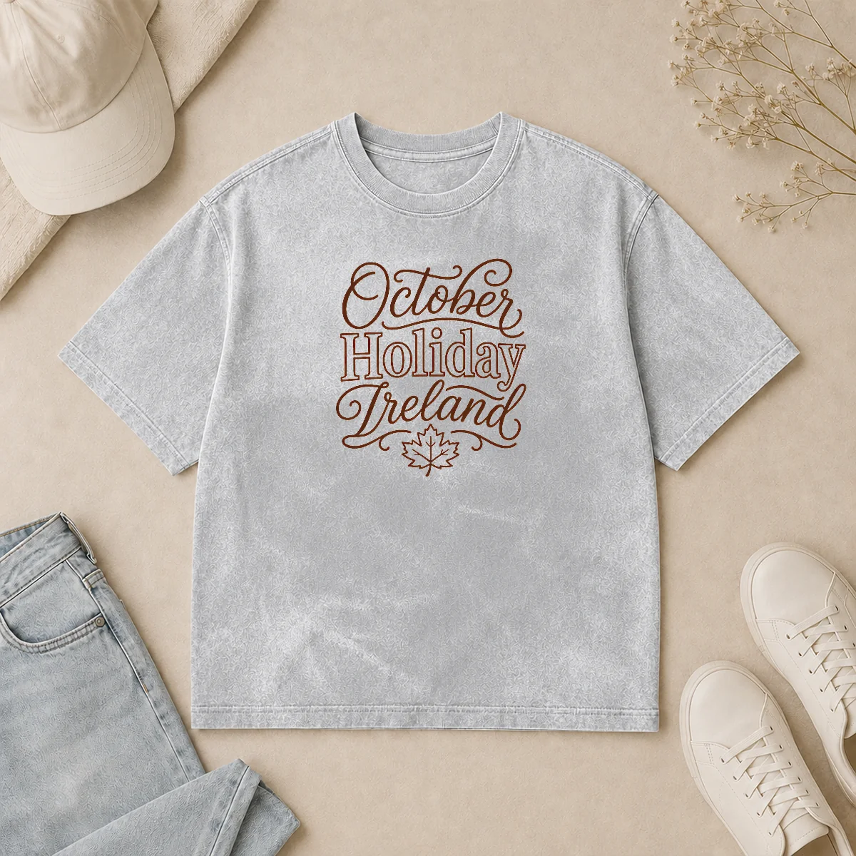 Nice Top October Holiday Ireland Cozy Fall Line Art Washed T Shirt Nice Top October Holiday Ireland Cozy Fall Line Art Washed T-Shirt