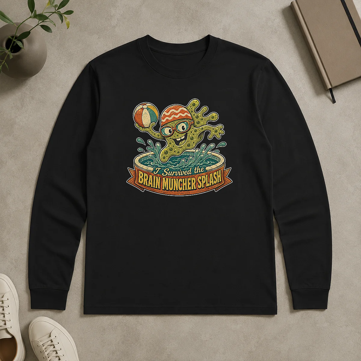 Nice Top Vintage Brain Muncher Splash Survivor Long Sleeve Shirt Nice Top Vintage Brain Muncher Splash Survivor Long Sleeve Shirt