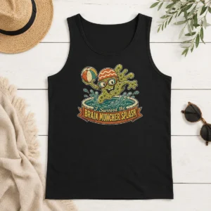 Nice Top Vintage Brain Muncher Splash Survivor tank top in a classic sleeveless style with bold graphic print