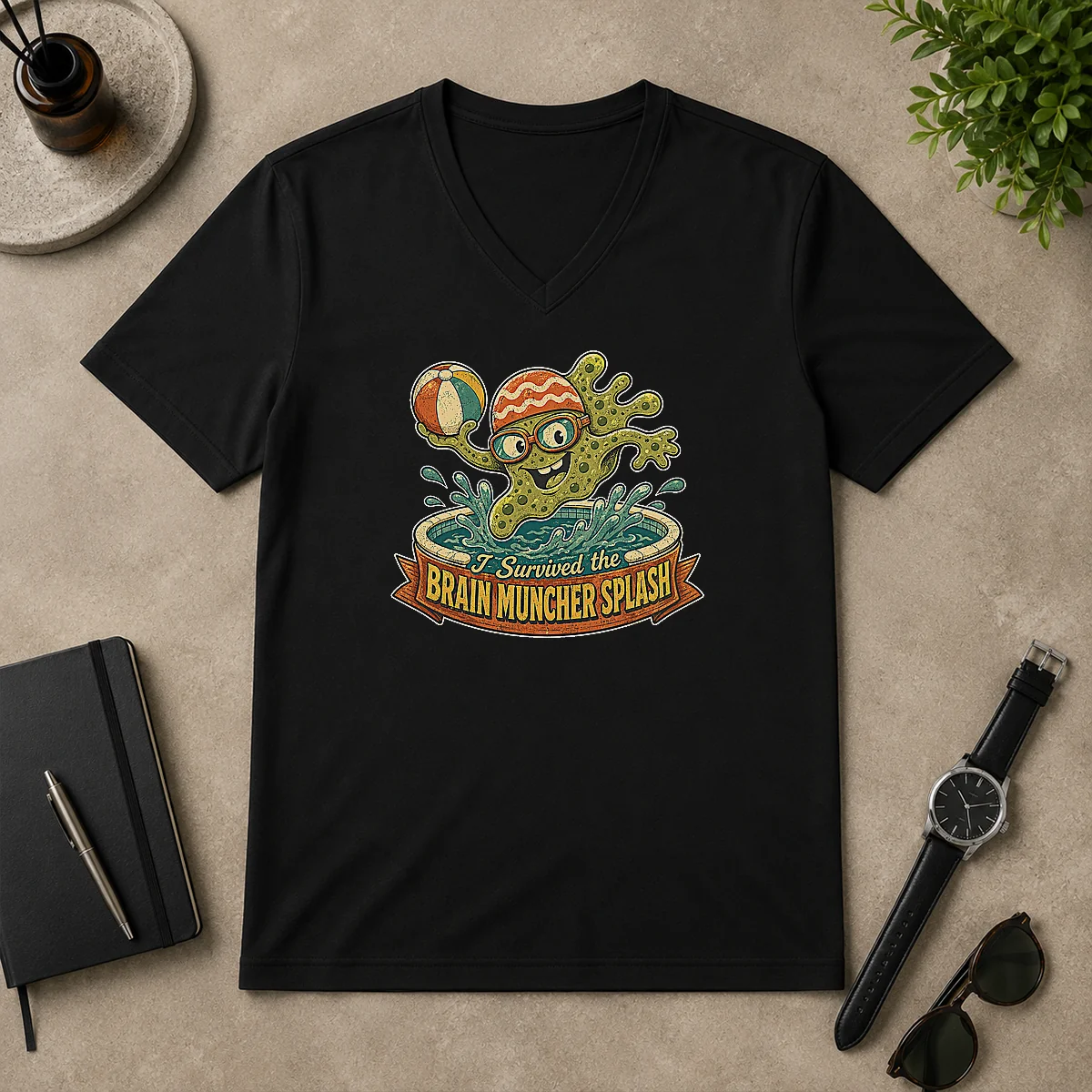 Nice Top Vintage Brain Muncher Splash V-Neck Shirt Nice Top Vintage Brain Muncher Splash V-Neck Shirt
