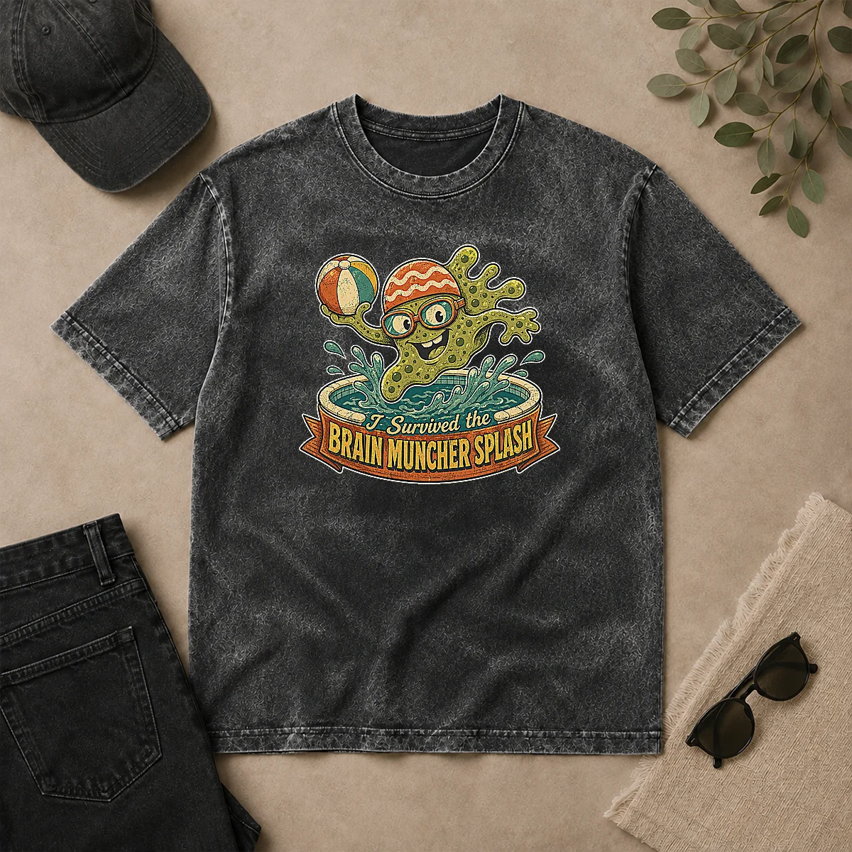 Nice Top Vintage Brain Muncher Splash Survivor Washed T Shirt Nice Top Vintage Brain Muncher Splash Survivor Washed T-Shirt