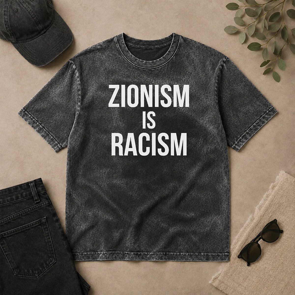 Nice Zionism Is Racism Washed T Shirt Nice Zionism Is Racism Washed T Shirt in soft cotton with vintage wash effect