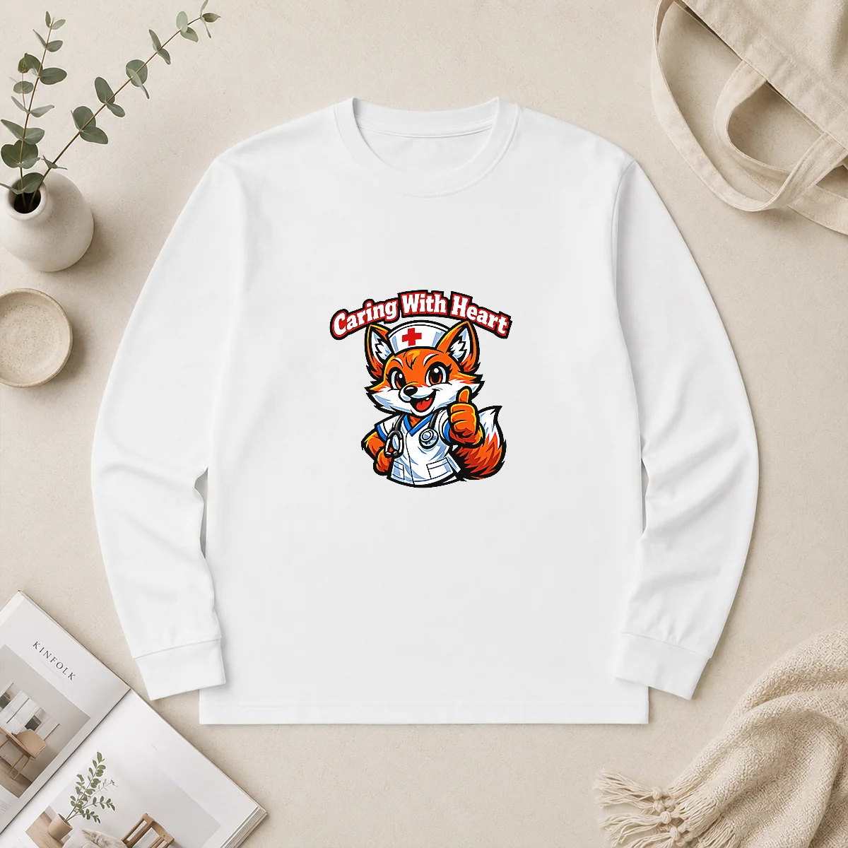Nurse Caring Fox Mascot Back to School Gift Long Sleeve Shirt Nurse Caring Fox Mascot Back to School Gift Long Sleeve Shirt