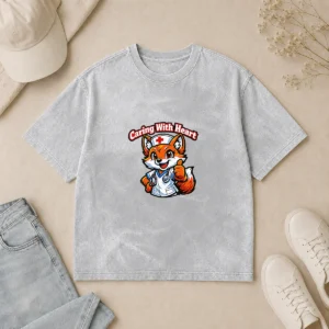 Nurse Caring Fox Mascot Back to School Gift Washed T-Shirt