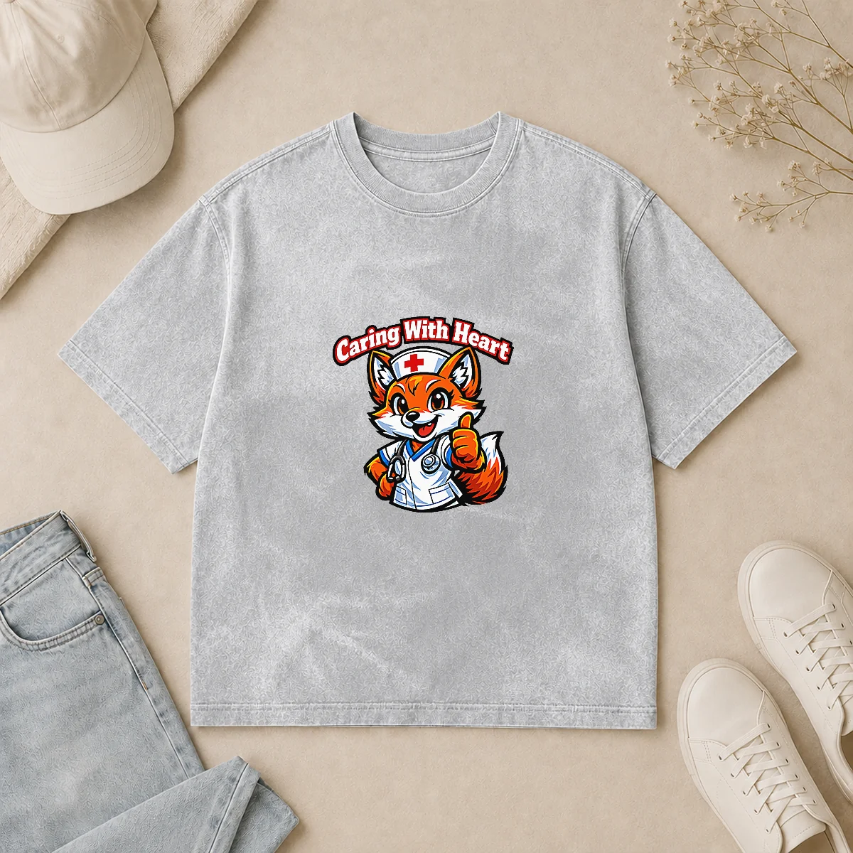 Nurse Caring Fox Mascot Back to School Gift Washed T Shirt Nurse Caring Fox Mascot Back to School Gift Washed T-Shirt
