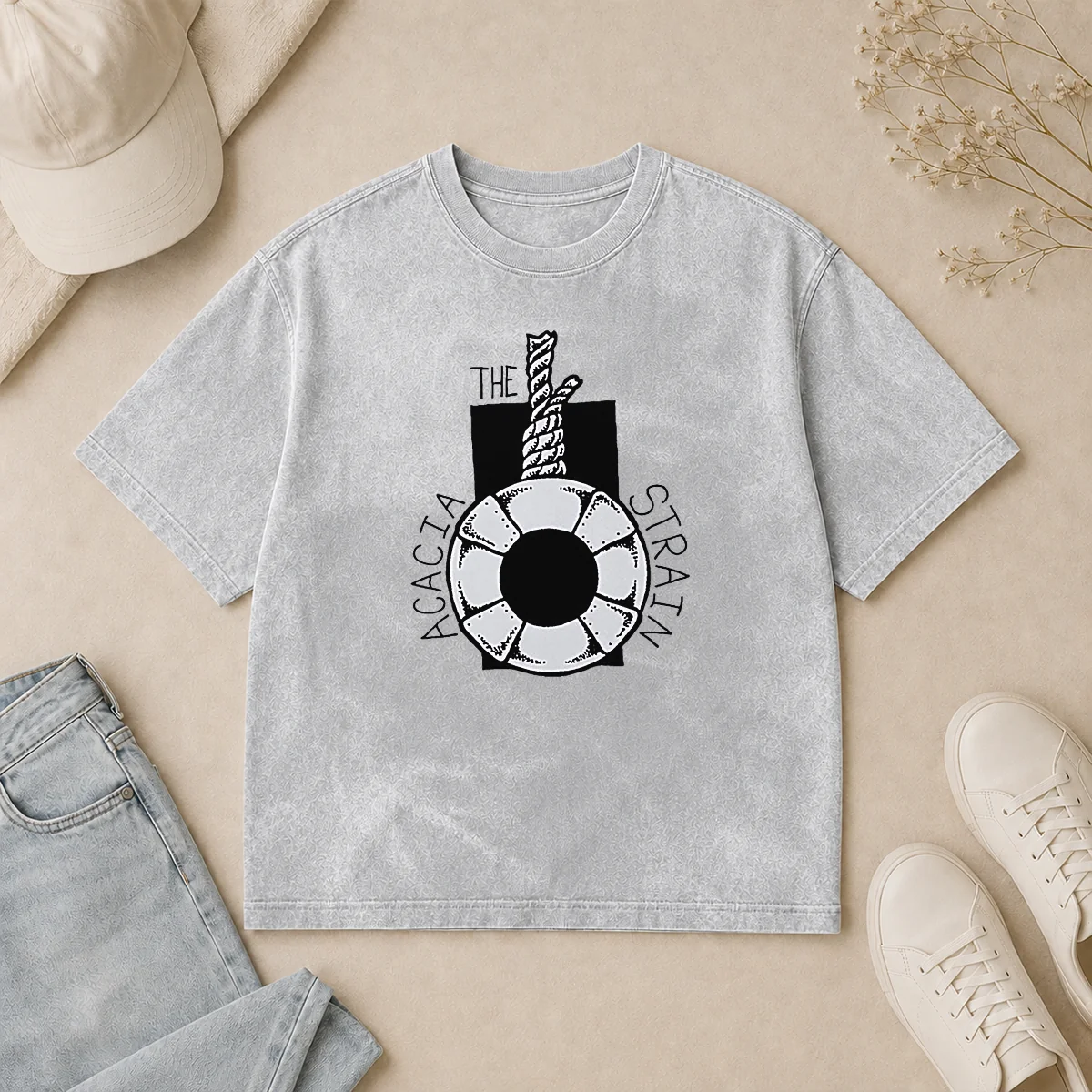 Official The Acacia Strain Life Preserver Ring Rope Washed T Shirt Official The Acacia Strain Life Preserver Ring Rope Washed T-Shirt