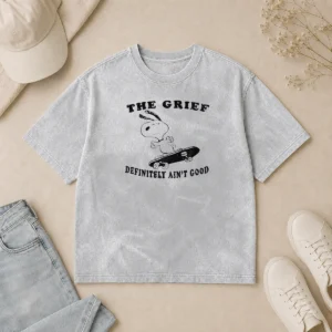 Official The Grief Definitely Ain'T Good Snoopy Skateboard Washed T-Shirt