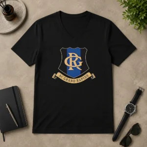 Original AC Grand Rapids Logo Applique V Neck Shirt in dark color featuring embroidered logo on chest