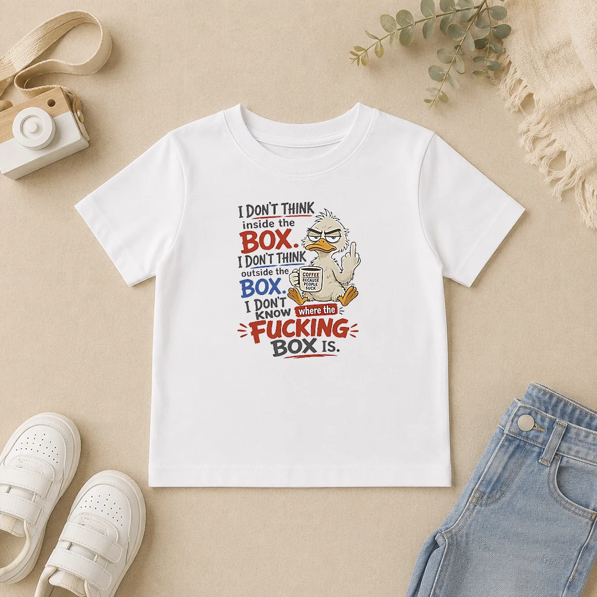 Original Duck I Don'T Think Inside The Box I Don'T Know Where The Fcking Box Is Coffee Kids T Shirt Original Duck I Don'T Think Inside The Box I Don'T Know Where The Fcking Box Is Coffee Kids T-Shirt