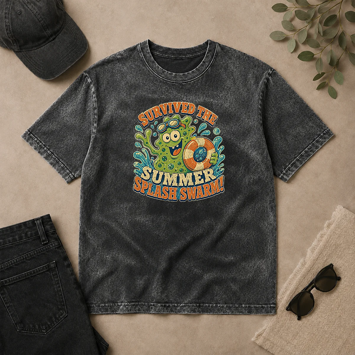 Original Funny Summer Splash Swarm Vintage Humor Washed T Shirt Original Funny Summer Splash Swarm Vintage Humor Washed T-Shirt