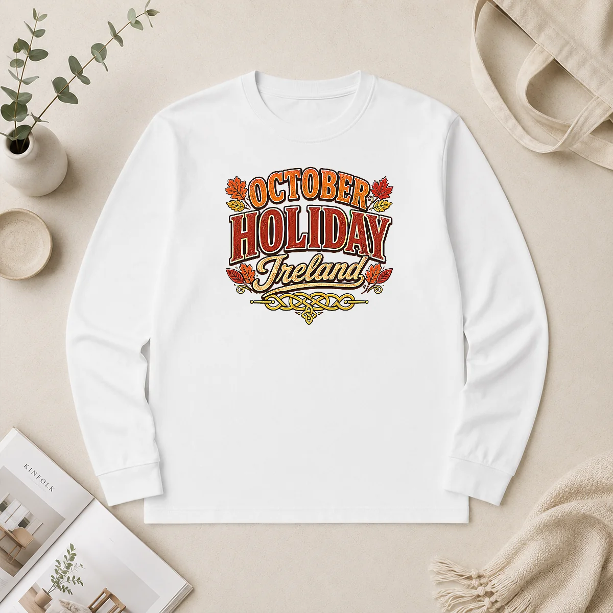 Original Pretty October Holiday Ireland Cozy Fall Typography Long Sleeve Shirt Original Pretty October Holiday Ireland Cozy Fall Typography Long Sleeve Shirt