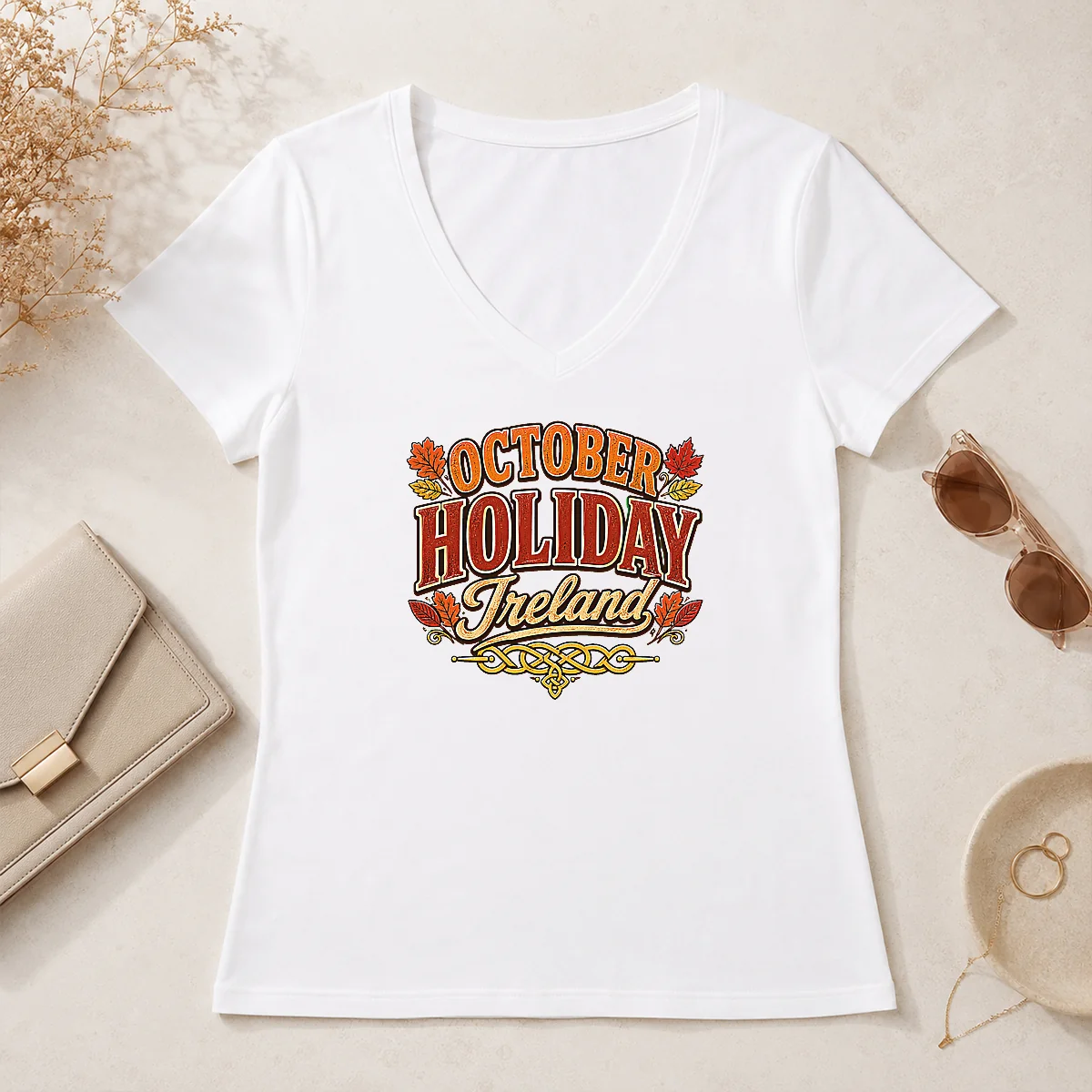 Original Pretty October Holiday Ireland Cozy V-Neck Shirt Original Pretty October Holiday Ireland Cozy V-Neck Shirt