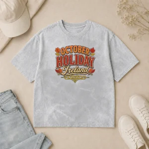 Original Pretty October Holiday Ireland Cozy Fall Typography Washed T-Shirt