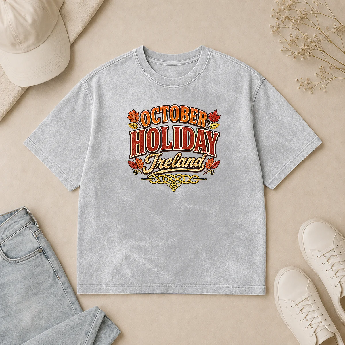 Original Pretty October Holiday Ireland Cozy Fall Typography Washed T Shirt Original Pretty October Holiday Ireland Cozy Fall Typography Washed T-Shirt