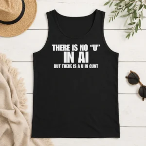 Perfect Nice There Is No U In AI But There Is A U In Cunt tank top in black, front view, casual sleeveless shirt
