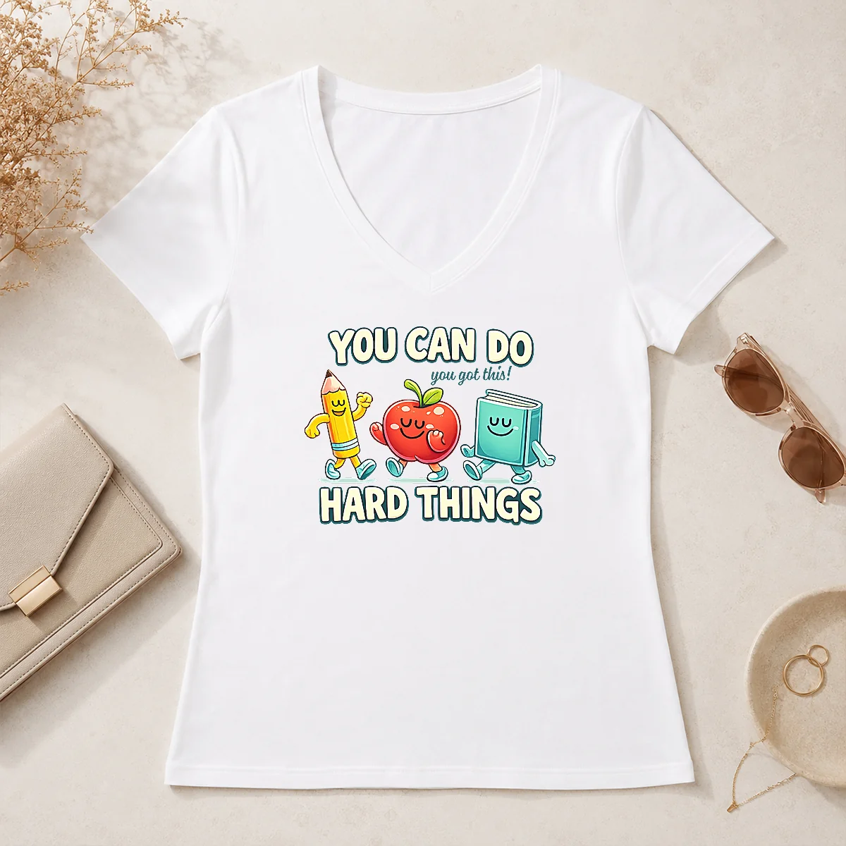 Premium Back To School You Can Do Hard Things Teacher V-Neck Shirt