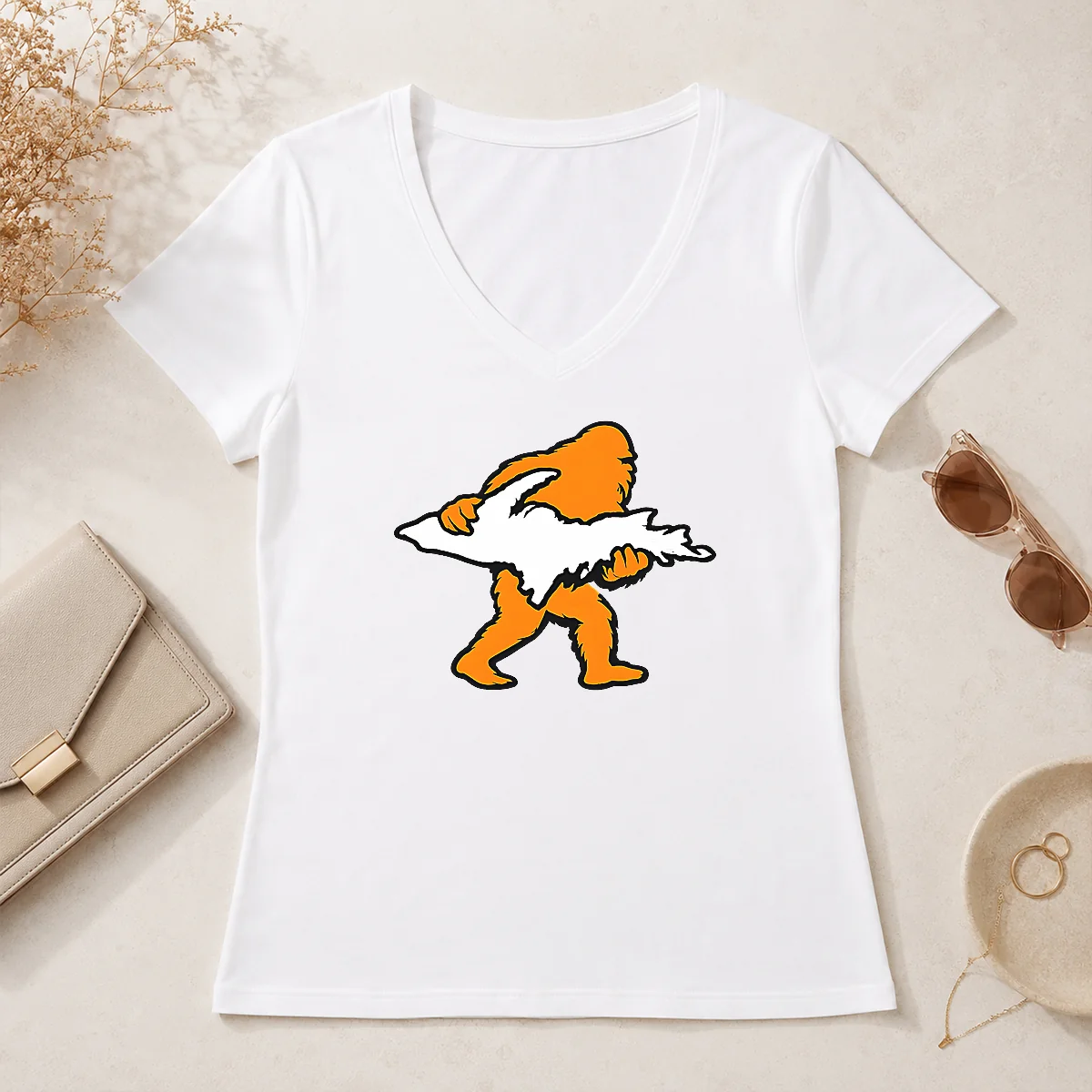 Premium Bigfoot Holding UP Of Michigan V-Neck Shirt Premium Bigfoot Holding UP Of Michigan V-Neck Shirt