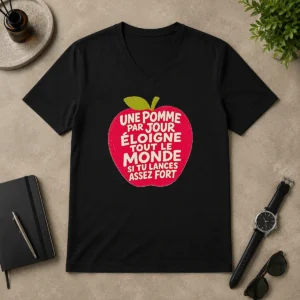 Premium Good Une Pomme Par Jour Eloigne Tout Le Monde Si Tu Lances Assez Fort Humor V-Neck Shirt
