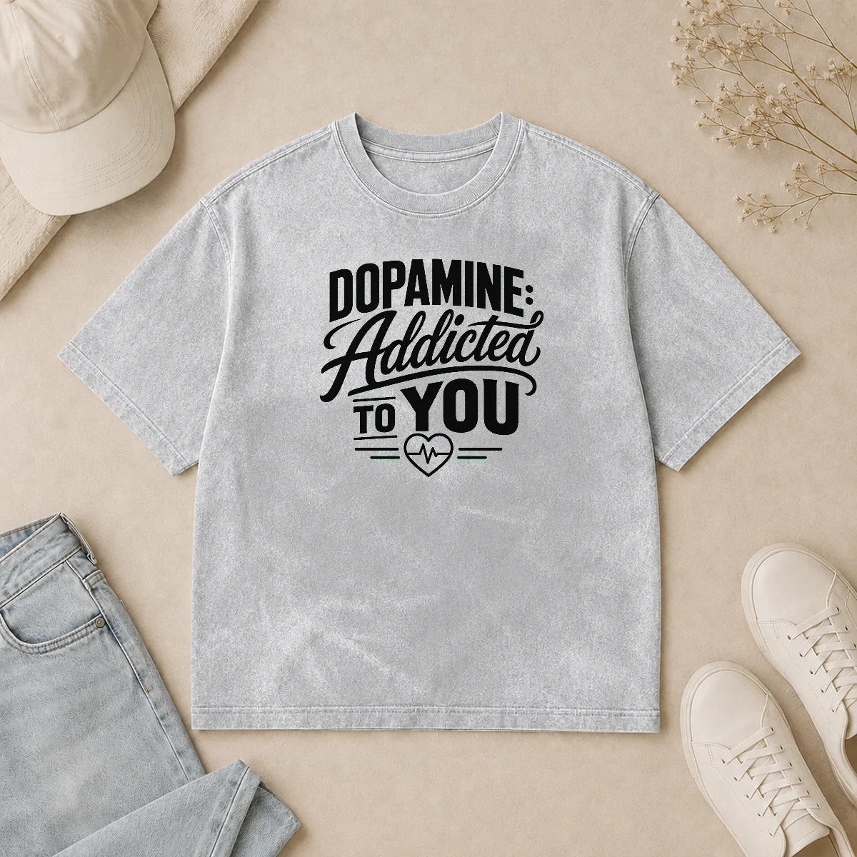 Premium Hot Dopamine Addicted To You Line Art Romance Washed T Shirt Premium Hot Dopamine Addicted To You Line Art Romance printed on a soft washed t shirt in neutral tones
