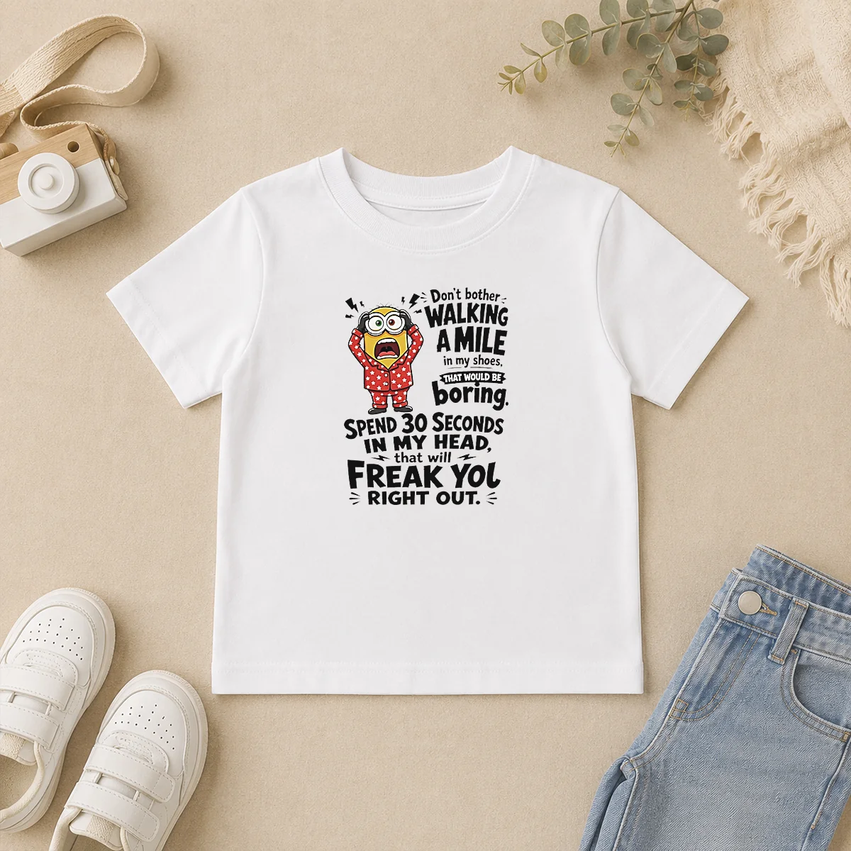 Premium Minion Dont Bother Walking A Mile In My Shoes That Would Be Boring Spend 30 Seconds In My Kids T Shirt Premium Minion Dont Bother Walking A Mile In My Shoes That Would Be Boring Spend 30 Seconds In My Kids T-Shirt