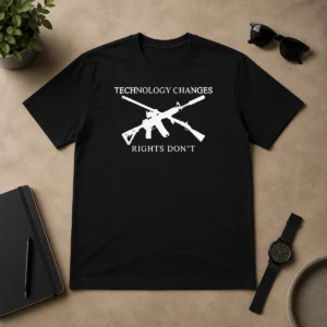Premium Original Technology Changes Rights Don'T Crossed AR 15 And Musket t shirt in black, short sleeve cotton tee with bold graphic text