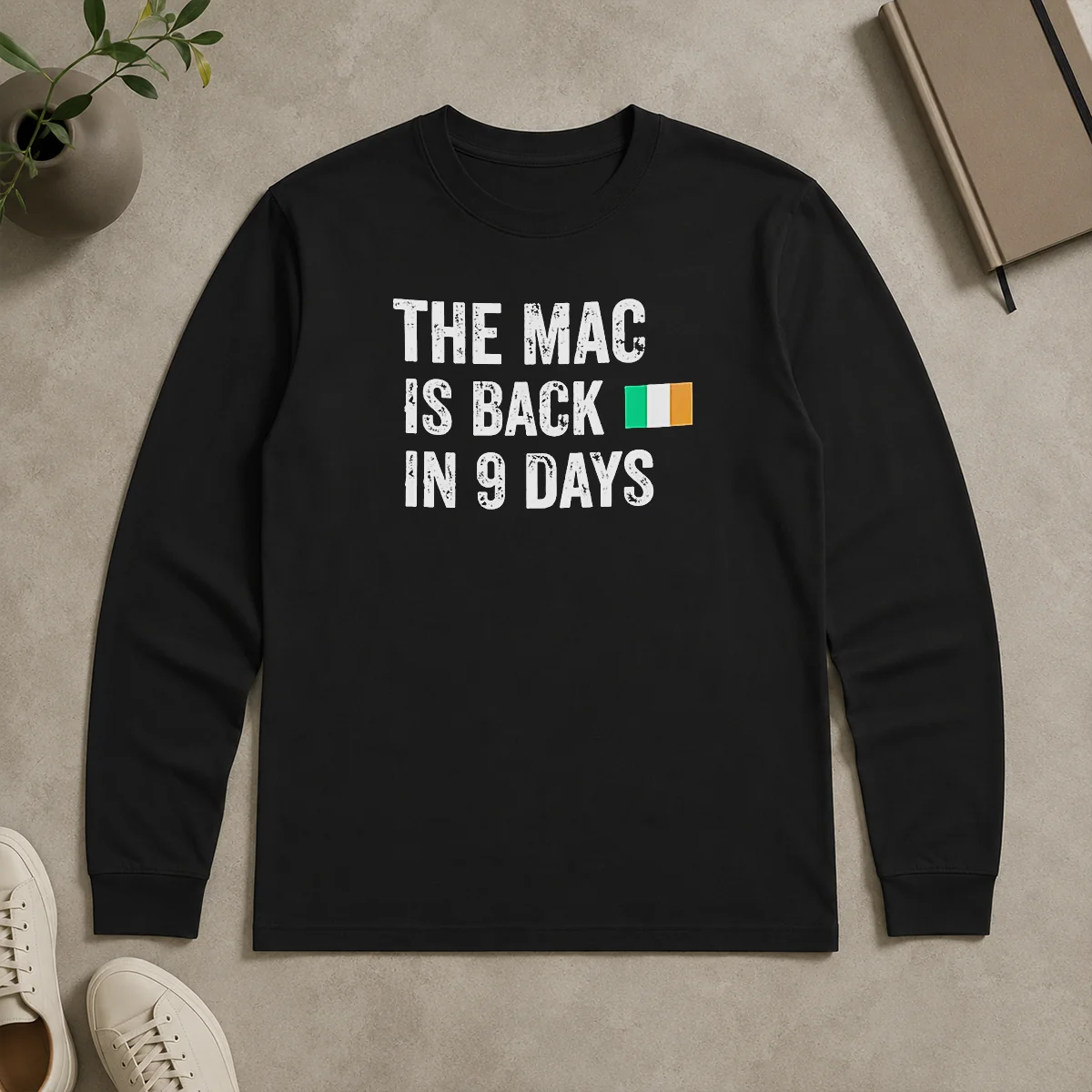 Premium Original The Mac Is Back In 9 Days Flag Long Sleeve Shirt Premium Original The Mac Is Back In 9 Days Flag long sleeve shirt in white with bold graphic print