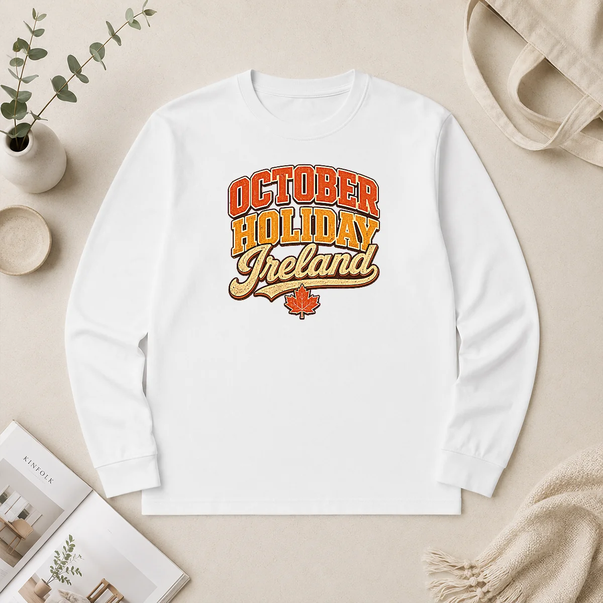 Premium Pretty October Holiday Ireland Vintage Cozy Fall Celebration Long Sleeve Shirt Premium Pretty October Holiday Ireland Vintage Cozy Fall Celebration Long Sleeve Shirt