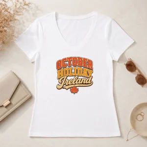 Premium Pretty October Holiday Ireland Vintage Cozy Fall Celebration V-Neck Shirt