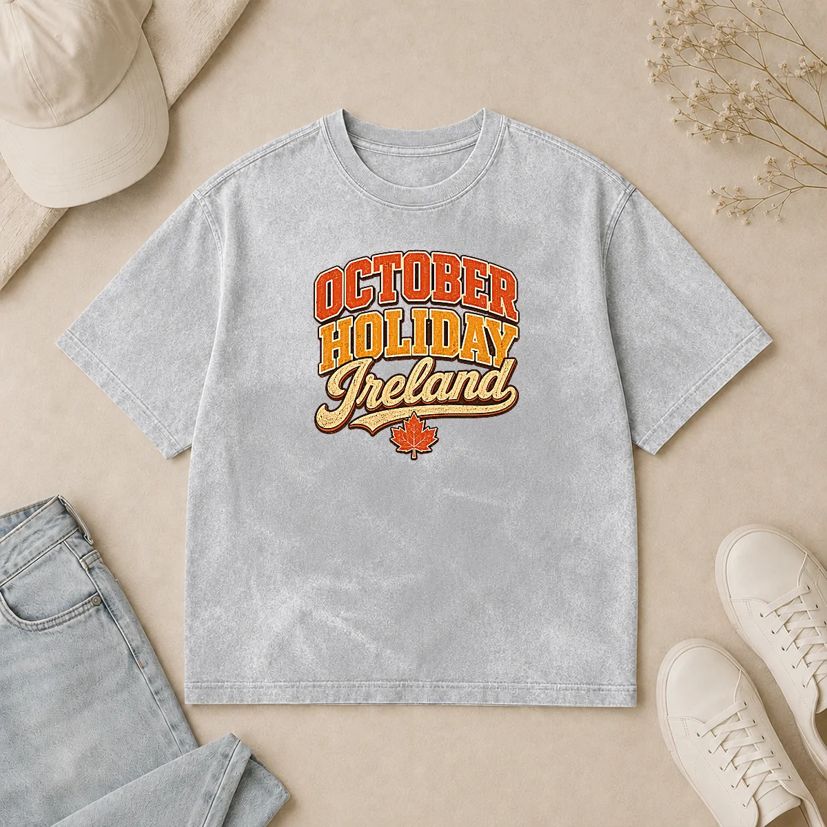 Premium Pretty October Holiday Ireland Vintage Cozy Fall Celebration Washed T Shirt Premium Pretty October Holiday Ireland Vintage Cozy Fall Celebration Washed T-Shirt