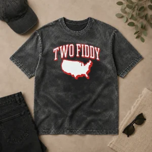 Premium Pretty Two Fiddy Triple B USA Map printed on a soft washed t shirt in a relaxed fit