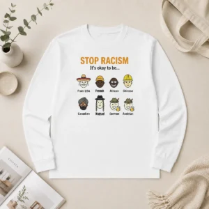 Premium Stop Racism It'S Okay To Be From USA French African Chinese Canadian Nomad German Austrian Long Sleeve Shirt
