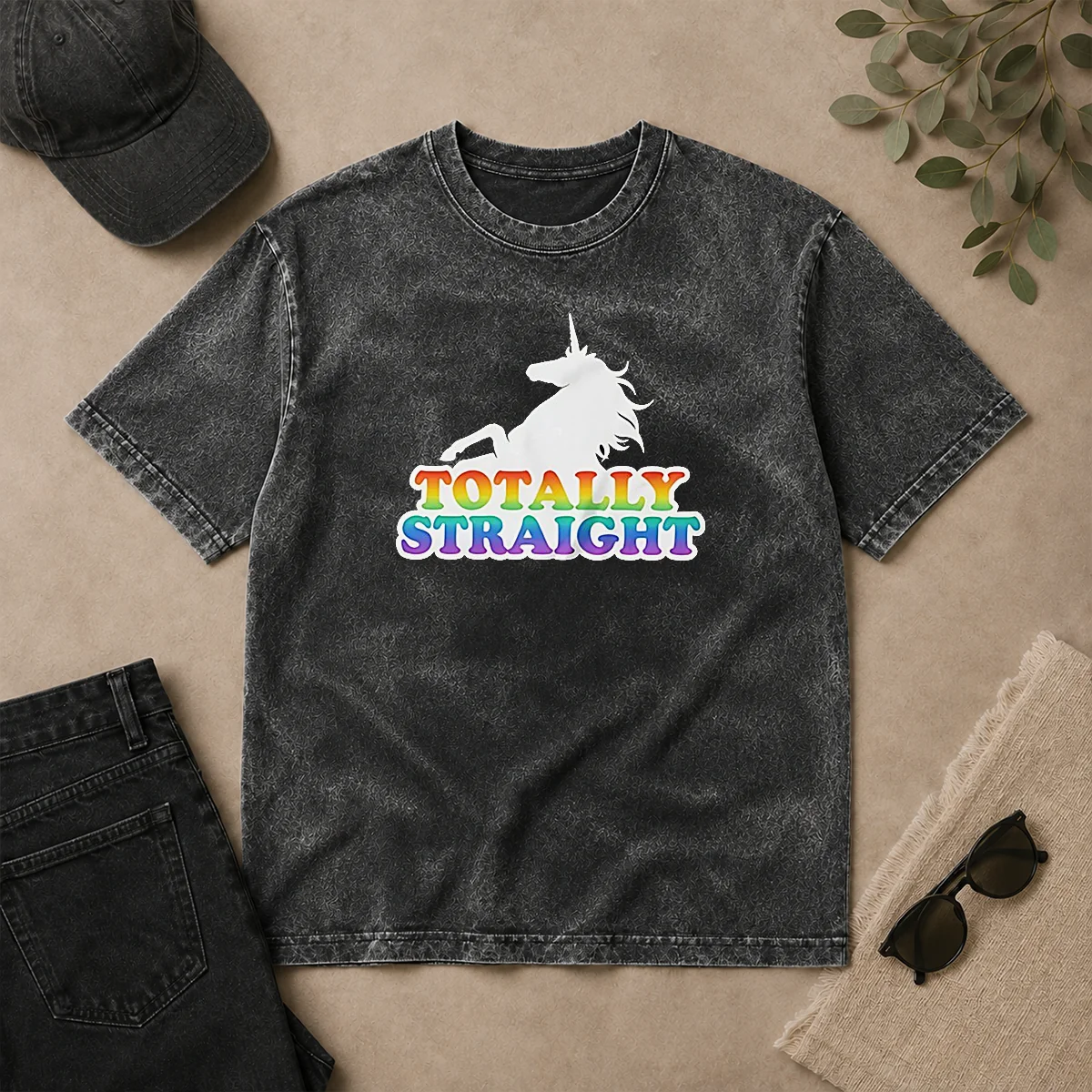 Premium Unicorn Totally Straight Washed T Shirt Premium Unicorn Totally Straight Washed T Shirt in soft cotton fabric with a vintage washed finish