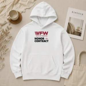 Premium VFW Veterans Of Foreign Wars Honor The Contract Logo Hoodie in dark color with front graphic and drawstring hood