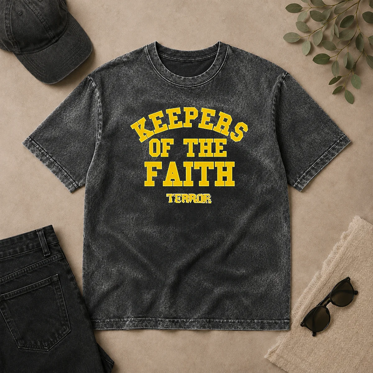 Pretty Awesome Terror Keepers Of The Faith Hardcore Band Washed T Shirt Pretty Awesome Terror Keepers Of The Faith Hardcore Band Washed T Shirt in soft washed fabric with bold graphic print
