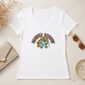 Pretty Denver Summit Mascot Soccer Ball Character V Neck Shirt featuring a vibrant mascot graphic on a comfortable v neck garment