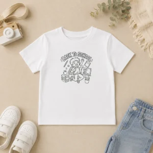 Pretty Excited Student Back To School Line Art Kids T-Shirt
