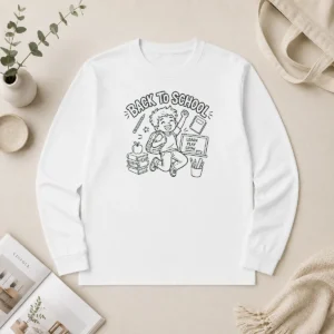 Pretty Excited Student Back To School Line Art Long Sleeve Shirt