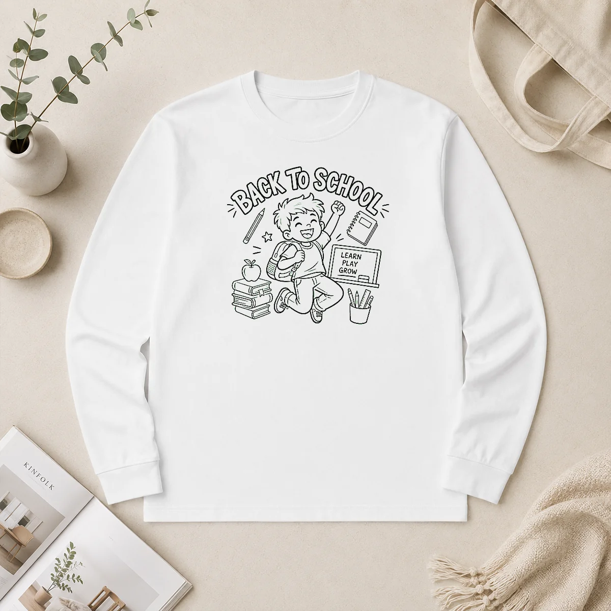 Pretty Excited Student Back To School Line Art Long Sleeve Shirt Pretty Excited Student Back To School Line Art Long Sleeve Shirt