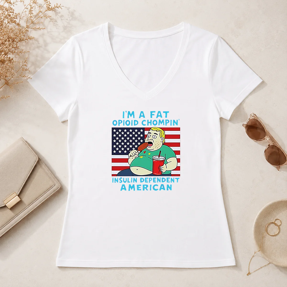 Pretty Fat Opioid Chompin Insulin Dependent V-Neck Shirt Pretty Fat Opioid Chompin Insulin Dependent V-Neck Shirt