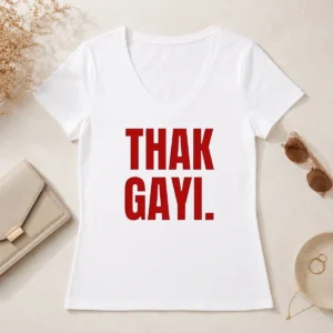 Pretty Funny Thak Gayi Hindi Tired Exhausted V-Neck Shirt