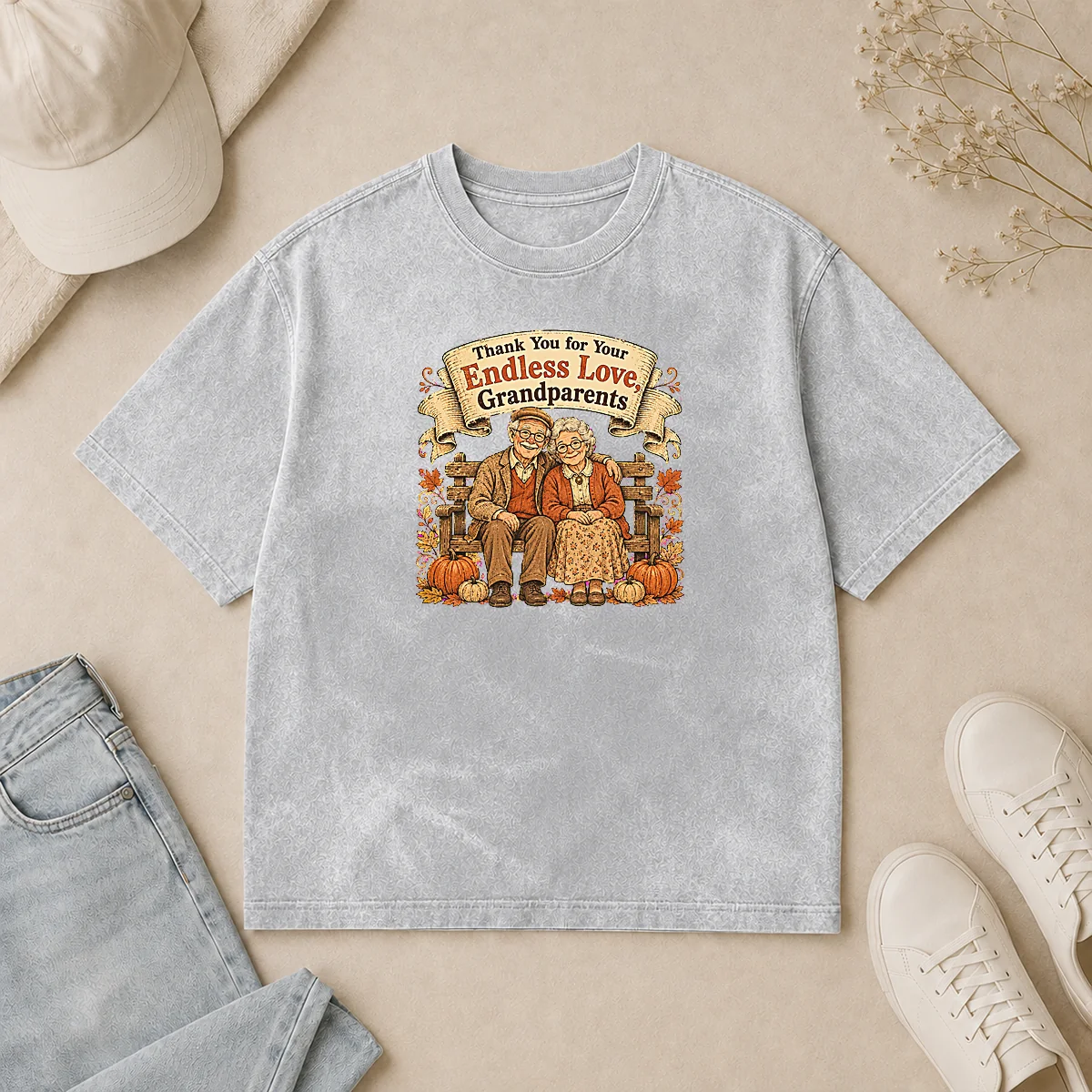 Pretty Grandparents Day Vintage Gratitude Family Washed T Shirt Pretty Grandparents Day Vintage Gratitude Family Washed T-Shirt